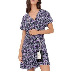 Maje Risee Floral Purple Oversized Flutter Sleeve Mini Dress Size FR 38 (US 6)